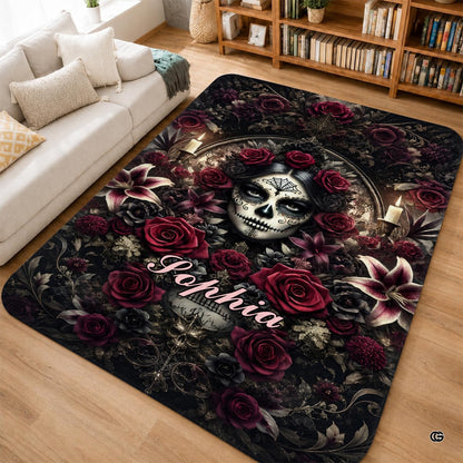 Personalized Witch Area Rug with Name - Custom Halloween Rug, Black Cat & Raven Floor Carpet, Spooky Gothic Home Decor, Non Slip Rugs (Style 4)