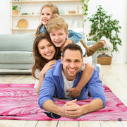 Living room arrangement showing the pink flamingo trio area rug on wooden floor - thumbnail image 5 of 7