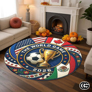 Custom Soccer Round Rug with Trophy and World Flags