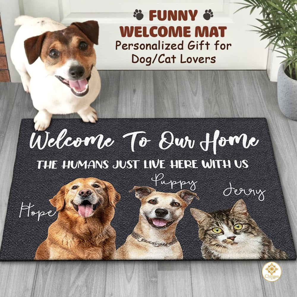 Personalized Dog Welcome Mat for Front Door and Entryway