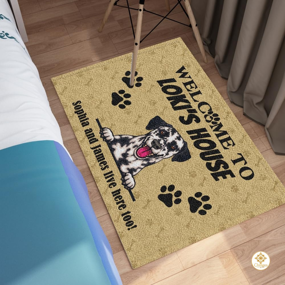 Personalized Dog Welcome Doormat for Front Door and Entryway