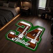 Personalized Football Shaped Rug, Non-Slip Washable Sport Carpet (A05)