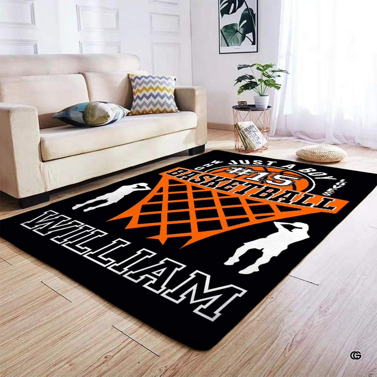 Sports themed graphic area rug highlighting white dunking silhouettes and bold athletic typography. - image 4 of 7