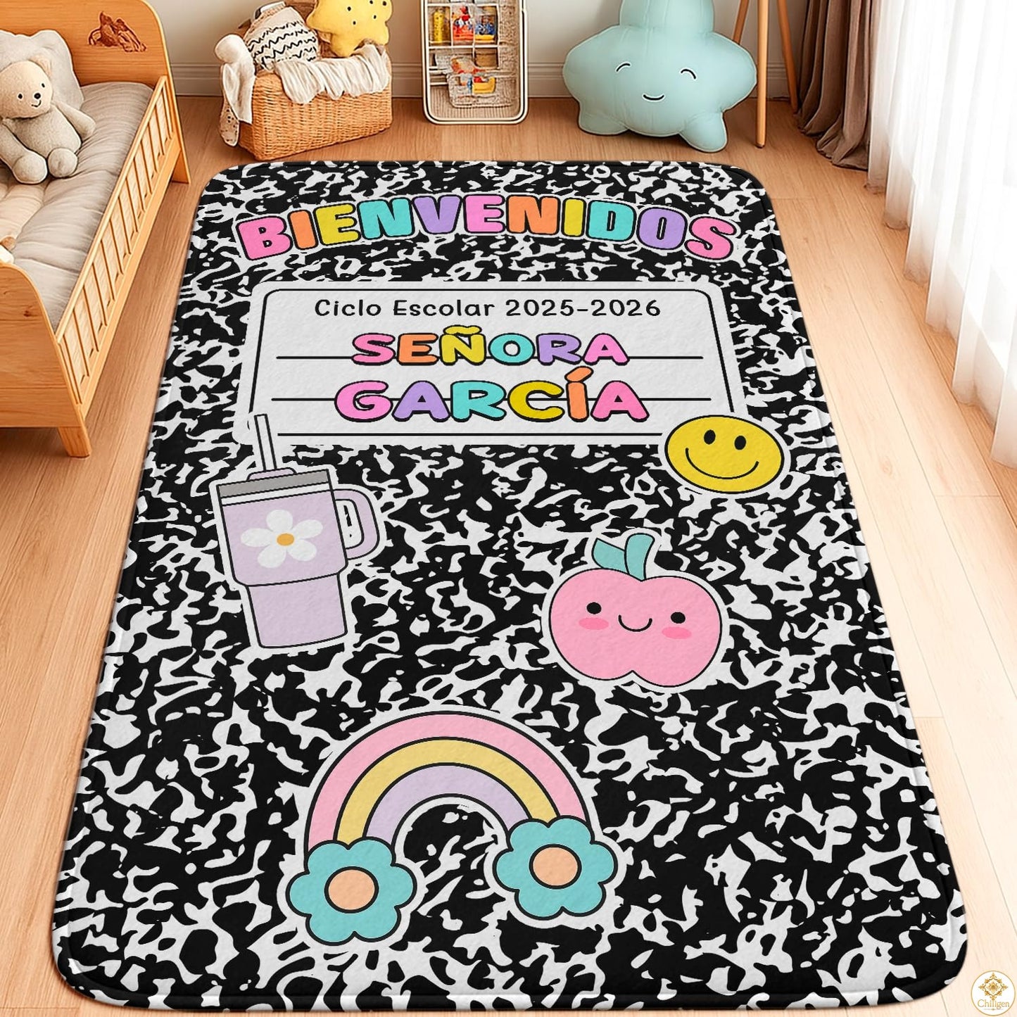Custom Alphabet Welcome Mat with Spanish ABC and Numbers