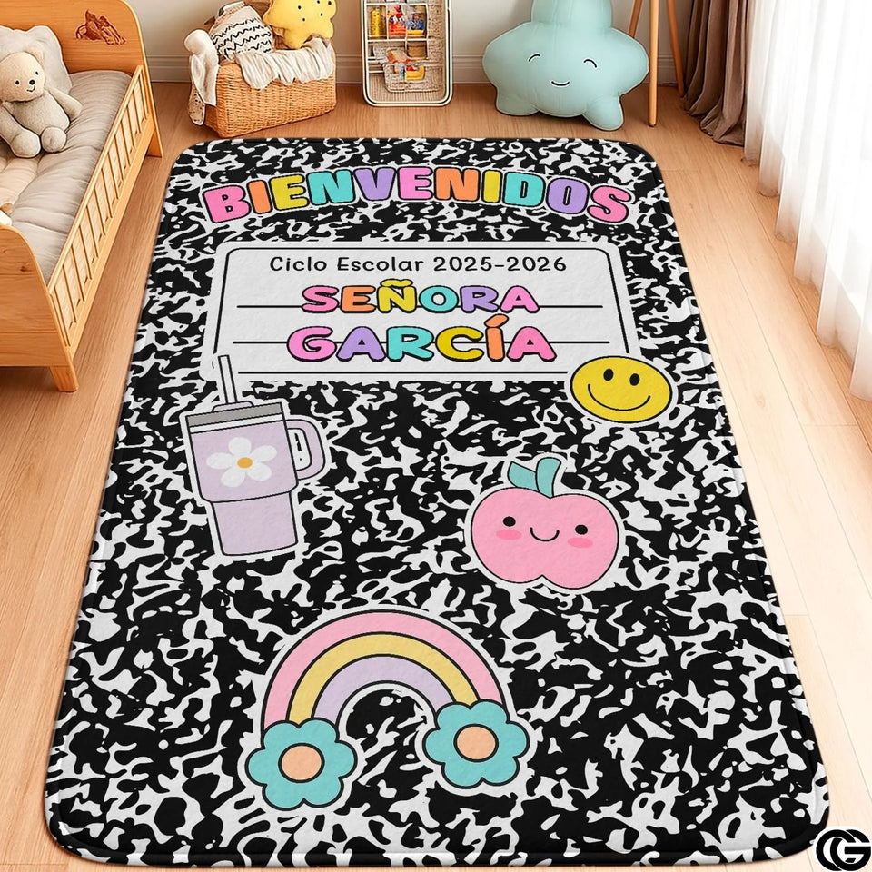 Personalized Spanish ABC Classroom Rug with Teacher Name for Preschool Learning