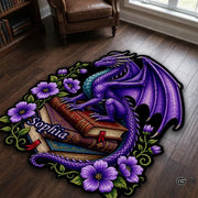 Custom Dragon Shaped Area Rug, Personalized Library Western Dragon Shaped Floor Mat Book Rug, Non-Slip Reading Room Carpet for Living Room, Bedroom, Dorm, Kids Room, Fans Lover (D8)