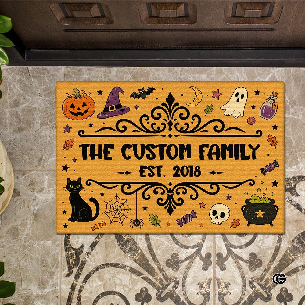 Halloween Door Mat Outdoor, Custom Spooky Welcome Mat with Black Cat and Pumpkin, Fall Front Door Mat for Porch Entryway Decor #5