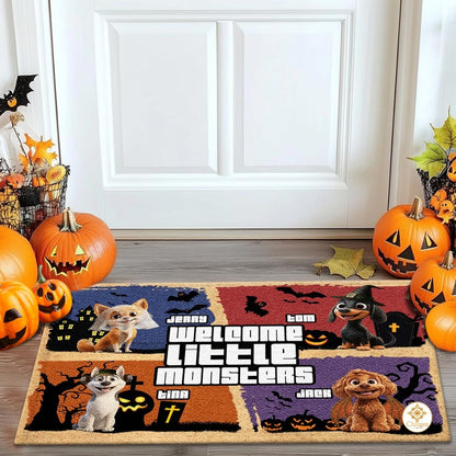 Custom Halloween Dog Doormat with Pumpkin and Bats - Style #1