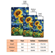 Dimension comparison chart displaying multiple size formats for this starry night sunflower area rug. - thumbnail image 2 of 7