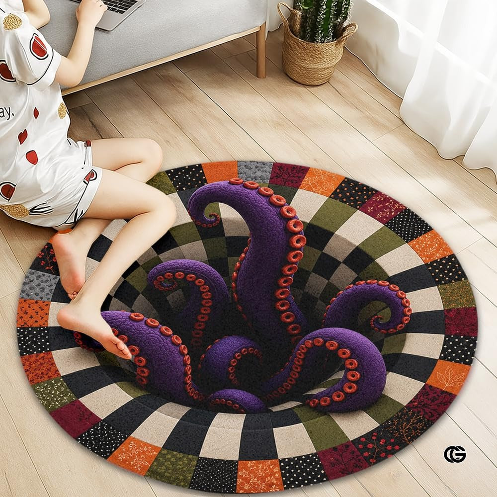 Personalized Halloween 3D Optical Illusion Ghost Round Rug (A05)