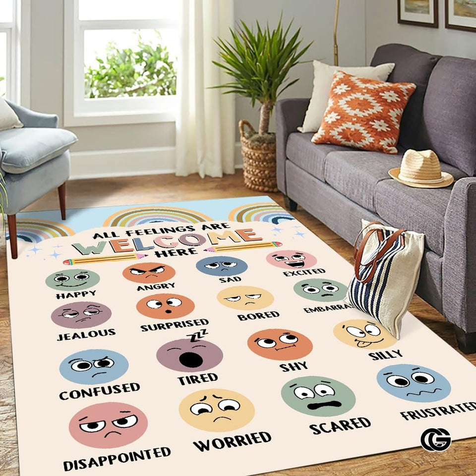 Custom Feelings Chart Welcome Mat for Classroom and Nursery - Feelings Chart / 3' x 5' (Rectangular)