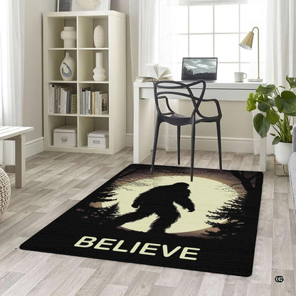 Living space featuring the Bigfoot moonlit wilderness rug paired with rustic wooden decor. - thumbnail image 5 of 5
