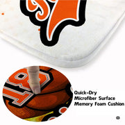 Close up texture detail of basketball area rug soft pile surface and hemmed edges. - thumbnail image 3 of 7