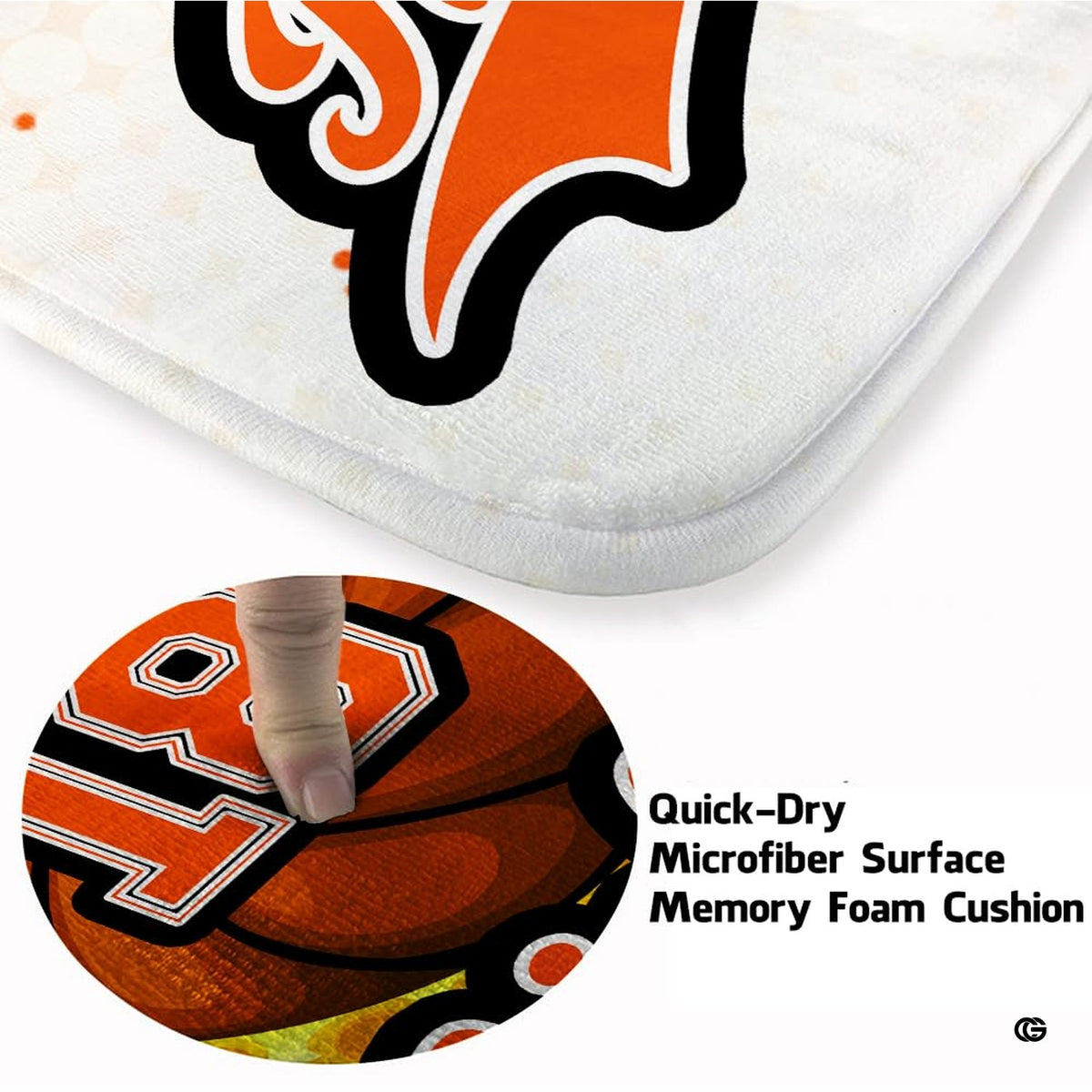 Close up texture detail of basketball area rug soft pile surface and hemmed edges. - image 3 of 7