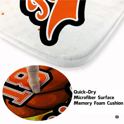 Close up texture detail of basketball area rug soft pile surface and hemmed edges. - thumbnail image 3 of 7