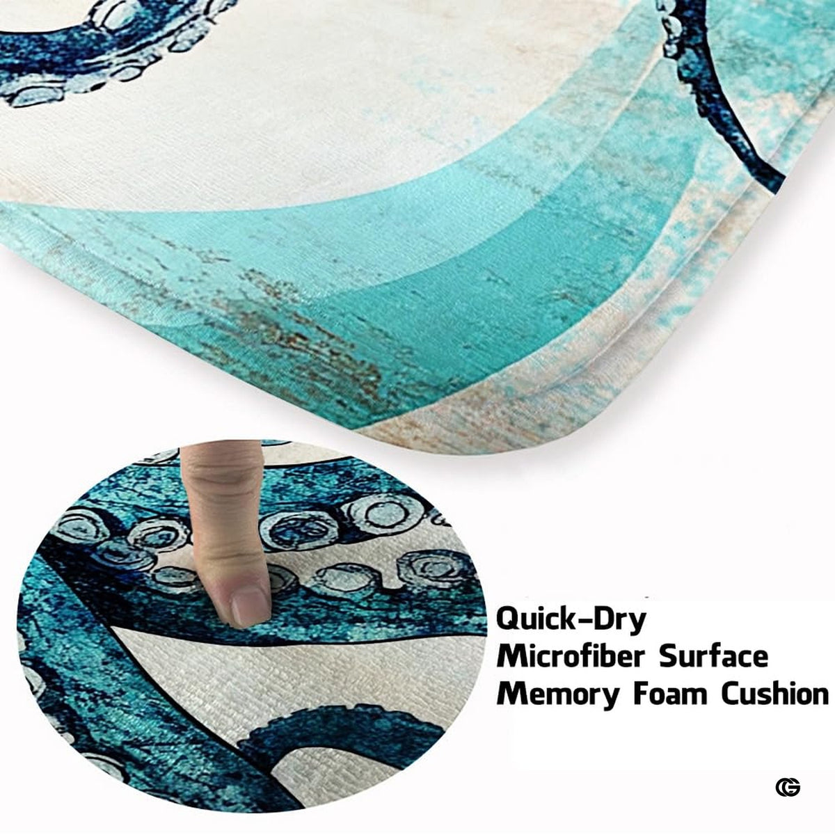 Non-slip grip backing texture and resilient construction of octopus area rug.
