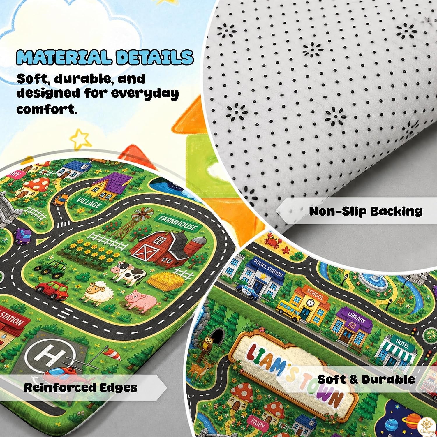 Custom Road Map Area Rug with Personalized City Street and Car Play Mat