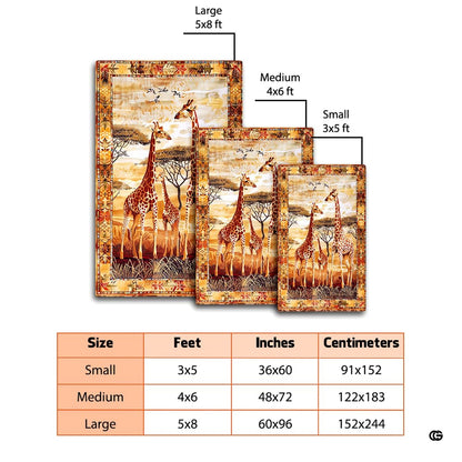 Overhead floor layout view of the golden savanna giraffe family area rug - thumbnail image 7 of 7