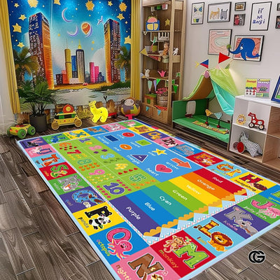 ABC Kids Play Rug with Non Slip Backing and Colorful Pattern - Abc Rug - 3'3" X 4'11" (Rectangular)