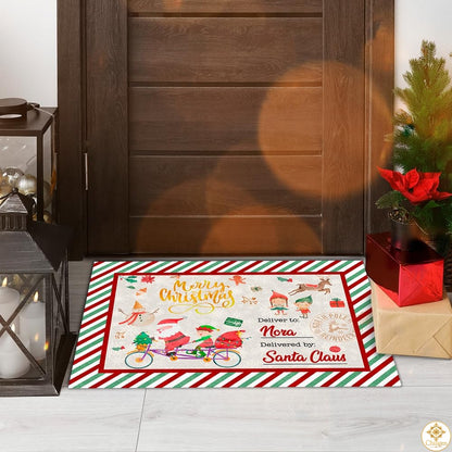 Personalized Christmas Doormat with Custom Family Name and Text