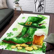 Leprechaun hat boots beer mug Irish living room area rug with gold coins and shamrocks - thumbnail image 1 of 8