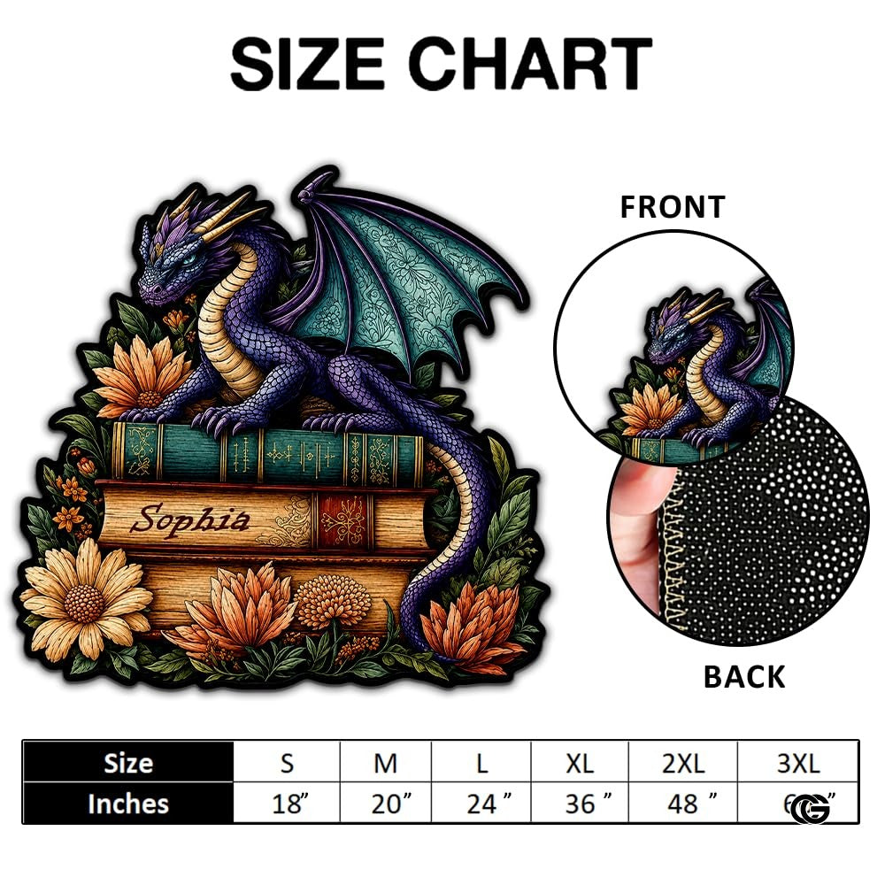 Custom Dragon Shaped Area Rug, Personalized Library Western Dragon Shaped Floor Mat Book Rug, Non-Slip Reading Room Carpet for Living Room, Bedroom, Dorm, Kids Room, Fans Lover (D3)