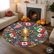 Custom Soccer Tournament Round Rug with Trophy Design - D9