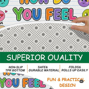 Wheel of Feelings and Emotions Round Rug, Educational Mental Health Rug for Classroom, Educational Animal Shape School Mat, Back to School Gift (Emotion 3)
