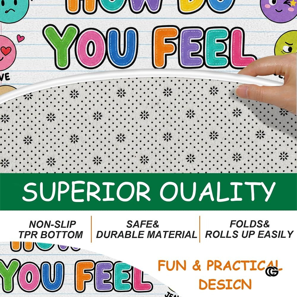 Wheel of Feelings and Emotions Round Rug, Educational Mental Health Rug for Classroom, Educational Animal Shape School Mat, Back to School Gift (Emotion 3)