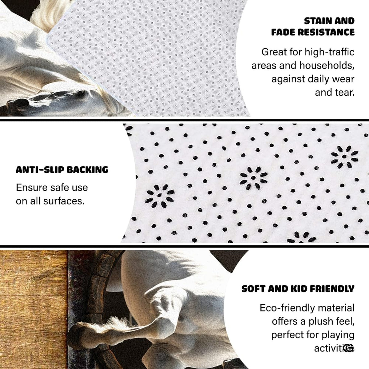 Non-slip grip backing texture and resilient construction of horse area rug. - image 6 of 7