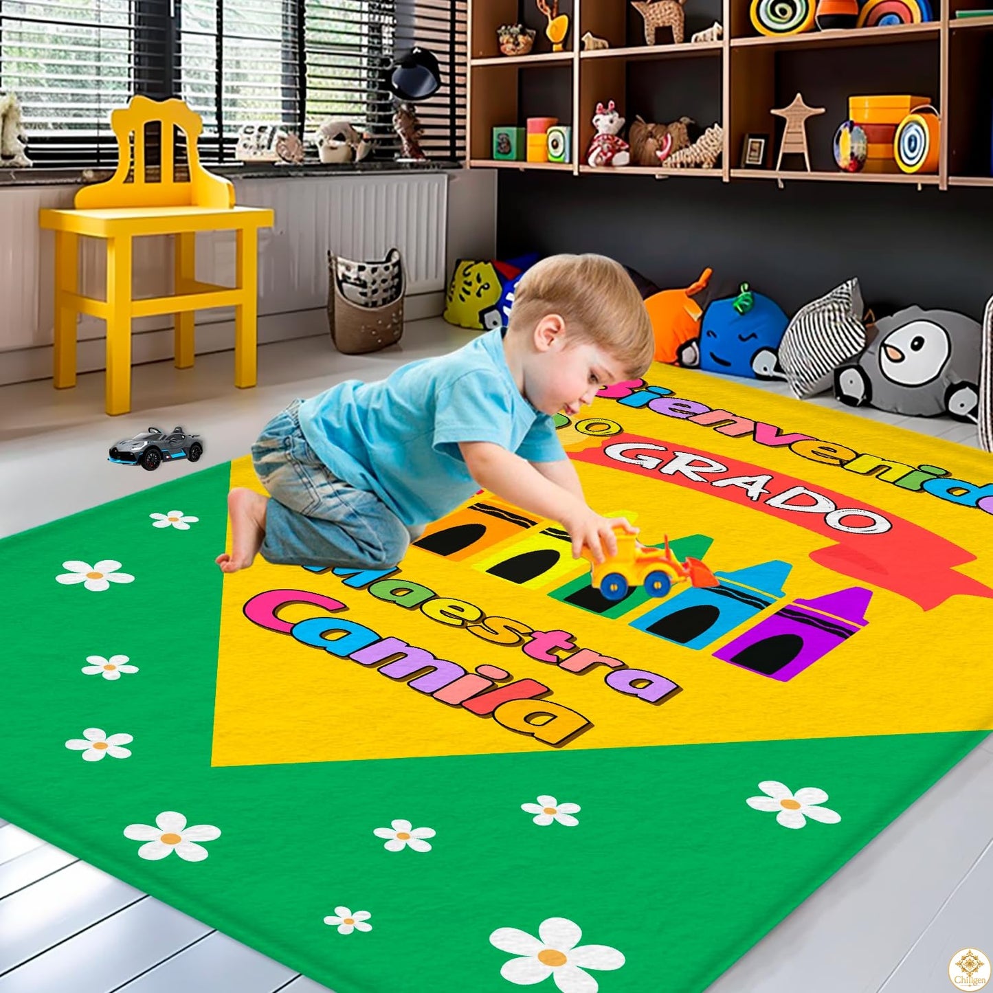 Spanish ABC Classroom Rug with Bilingual Alphabet and Numbers