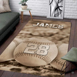 Living room floor setting featuring a vintage infield dirt baseballs athletic sports area rug