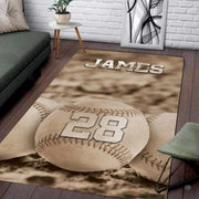 Living room floor setting featuring a vintage infield dirt baseballs athletic sports area rug - thumbnail image 1 of 7