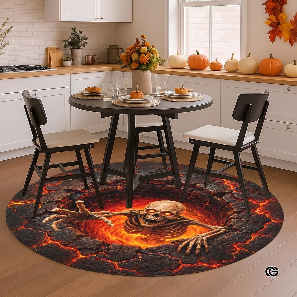 Personalized Halloween 3D Optical Illusion Ghost Round Rug (A12)