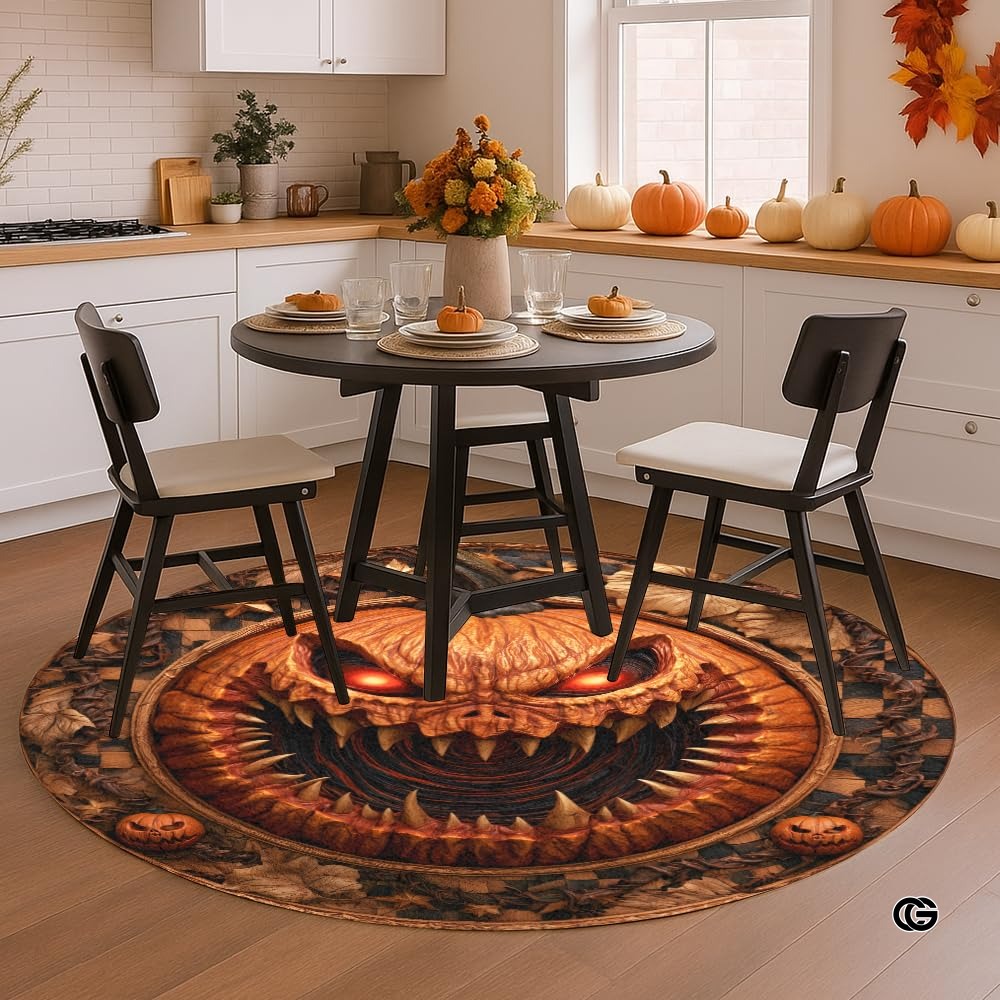 Custom Halloween 3D Effect Optical Illusion Spooky Round Rug (D1)