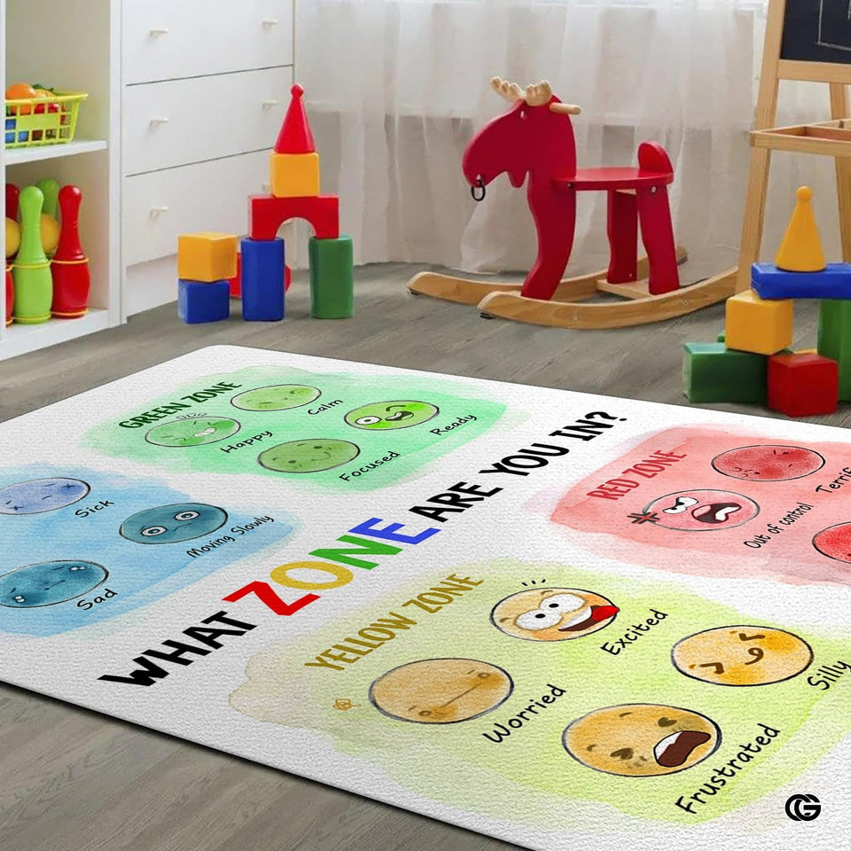 Colorful Classroom Rug for Kids and Teachers - Emotional Management Feeling Chart / 2' x 3' (Rectangular)