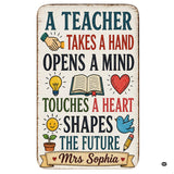 Full overhead view of teacher doodle cream area rug displaying colorful school illustrations and vintage borders.
