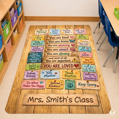 Personalized Motivational Classroom Rug for Kids - Vintage