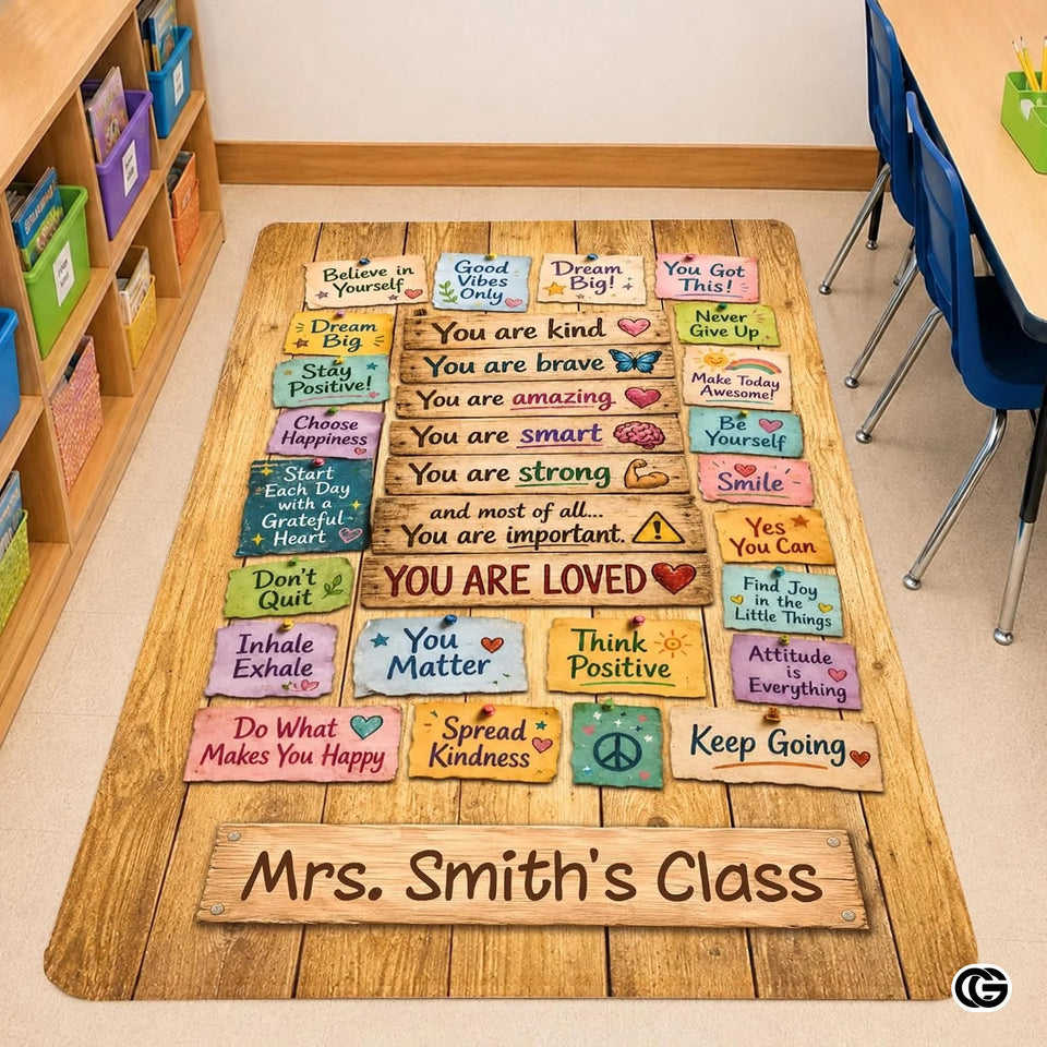 Personalized Motivational Classroom Rug for Kids - Vintage