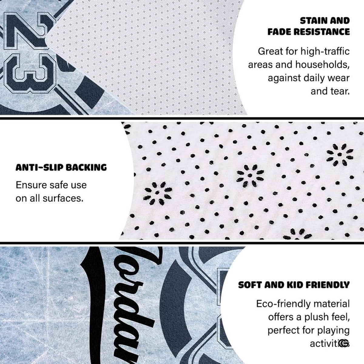 Corner angle highlighting print clarity and crisp border edges of the hockey sports floor rug. - image 6 of 7