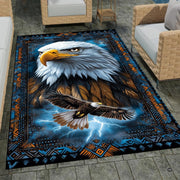 Full floor perspective showing the dramatic eagle storm wildlife rug contrasting with hardwood flooring. - thumbnail image 7 of 7