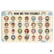 Close-up of illustrated character circles providing examples of emotions or feelings on an educational floor rug. - thumbnail image 3 of 7