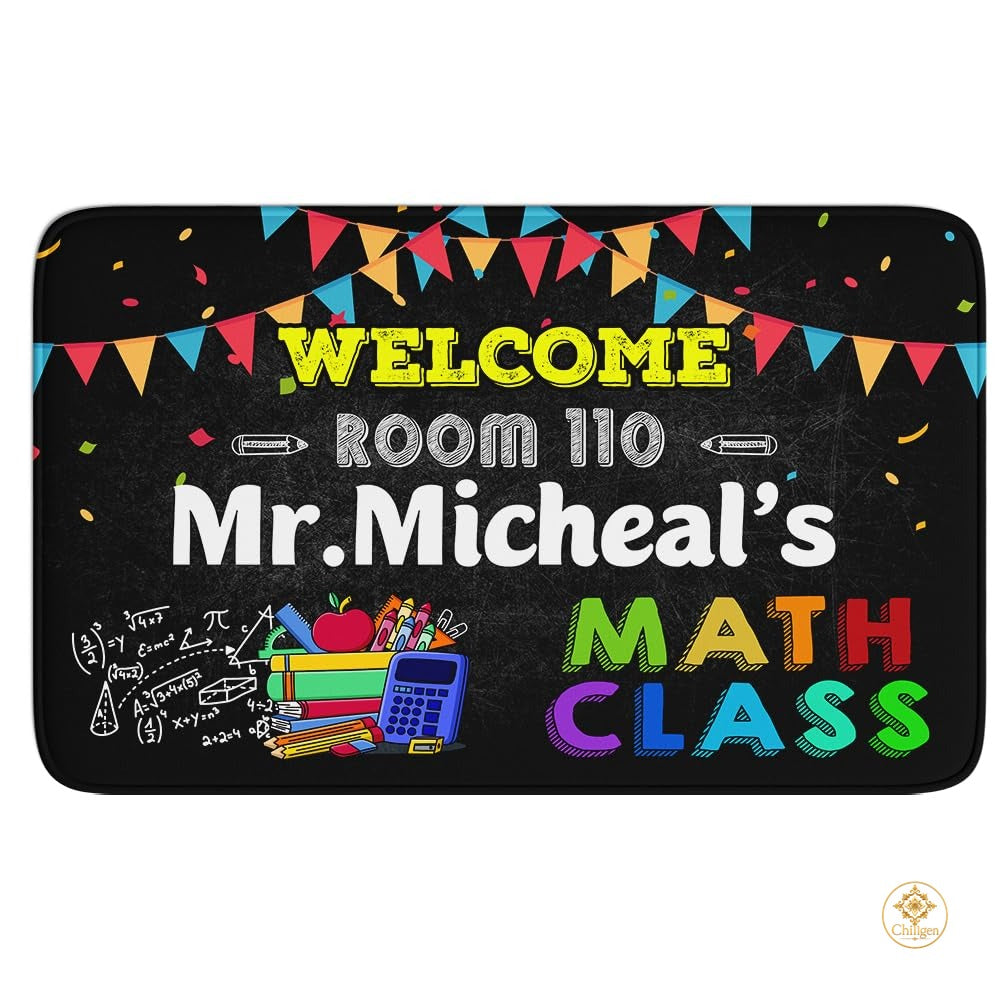 Custom Mathematics Education Rug for Classroom and Playroom - Welcome to Math Class / 3' x 5' (Rectangular)