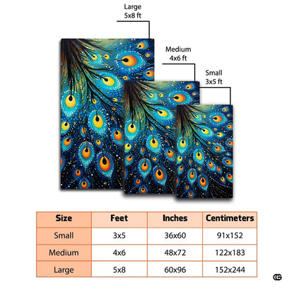 Artistic round peacock feather rug displayed in an eclectic living room layout. - thumbnail image 2 of 7