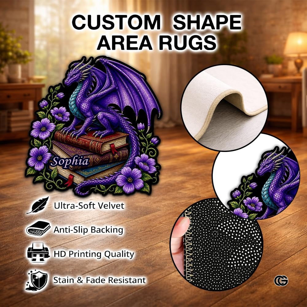 Custom Dragon Shaped Area Rug, Personalized Library Western Dragon Shaped Floor Mat Book Rug, Non-Slip Reading Room Carpet for Living Room, Bedroom, Dorm, Kids Room, Fans Lover (D8)