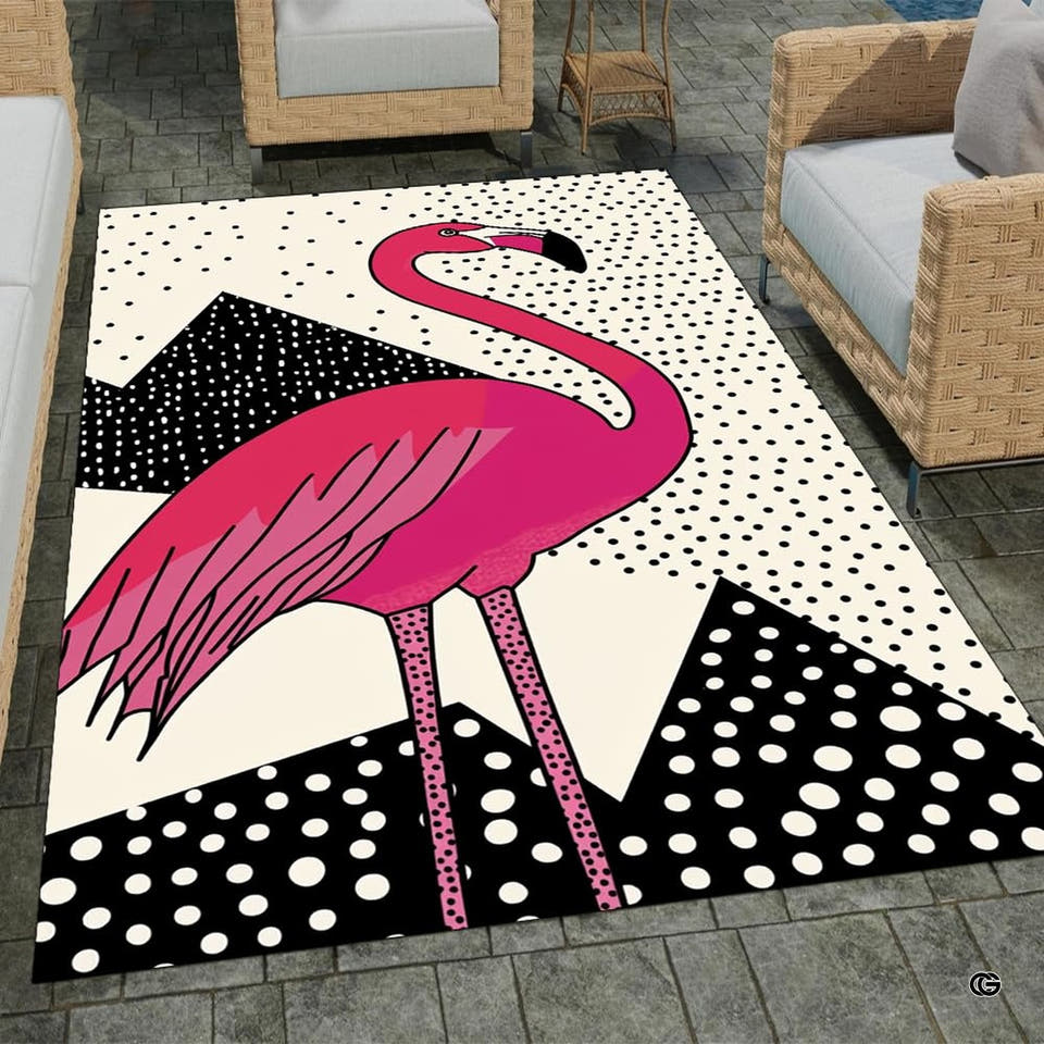 Retro memphis pop art pink flamingo area rug - view 1