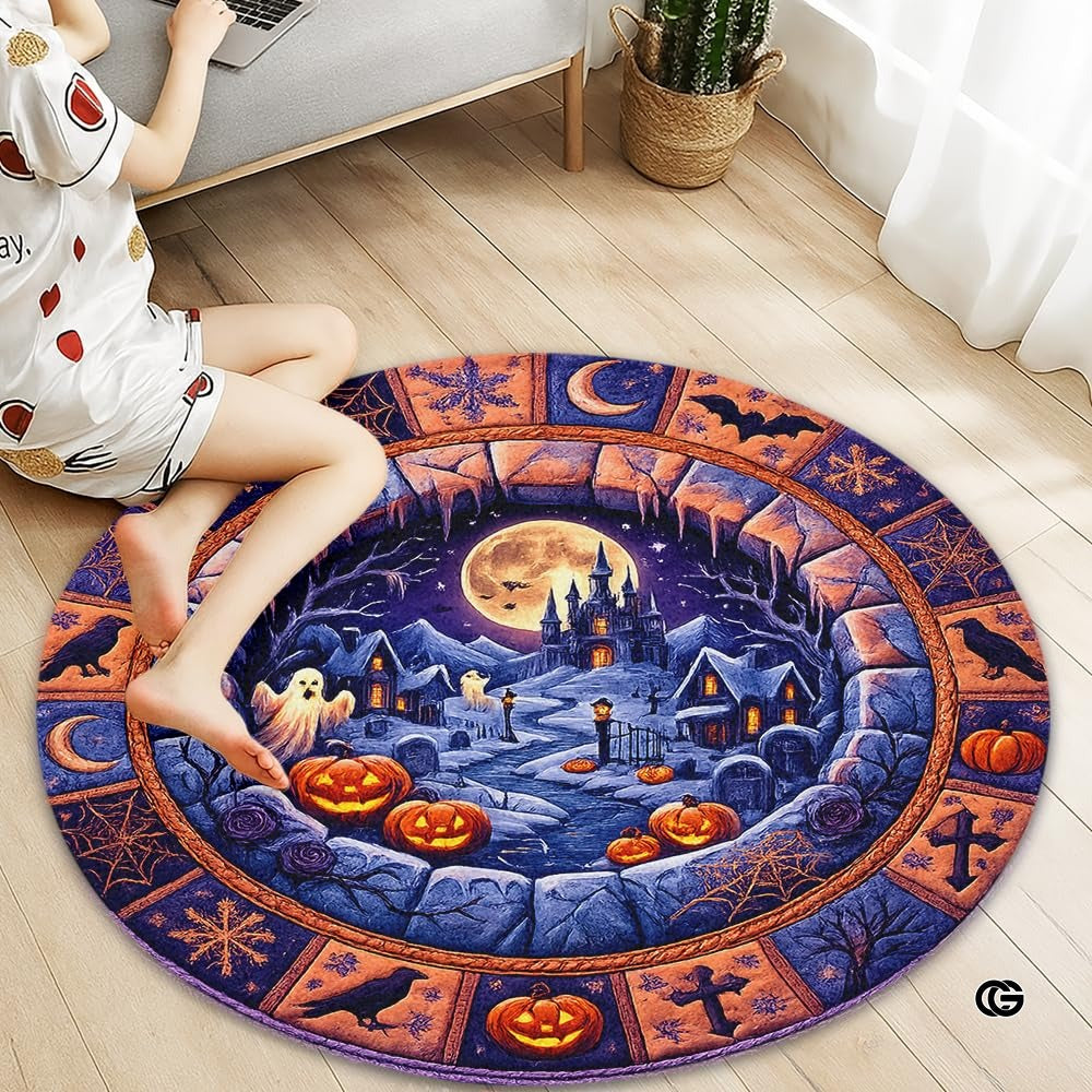 Custom Halloween 3D Effect Optical Illusion Spooky Round Rug (D14)