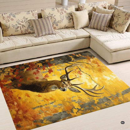 Nature themed classroom ideas floor decor showing an antlered stag amid golden fall foliage. - thumbnail image 2 of 7