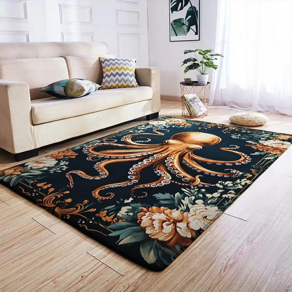 Custom Coastal Octopus Welcome Mat for Entryway and Bathroom