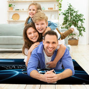 Cyber neon basketball living room area rug styled in modern patio lounge setting - thumbnail image 5 of 7